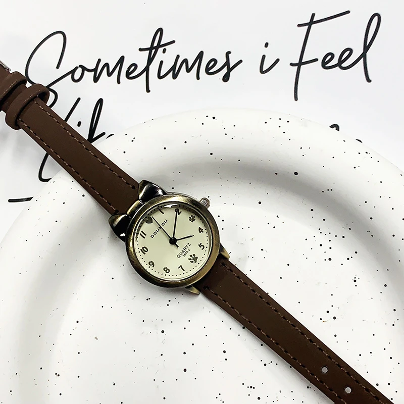 考试专用手表女款学生小众高级感复古文艺气质静音指针防水小表盘