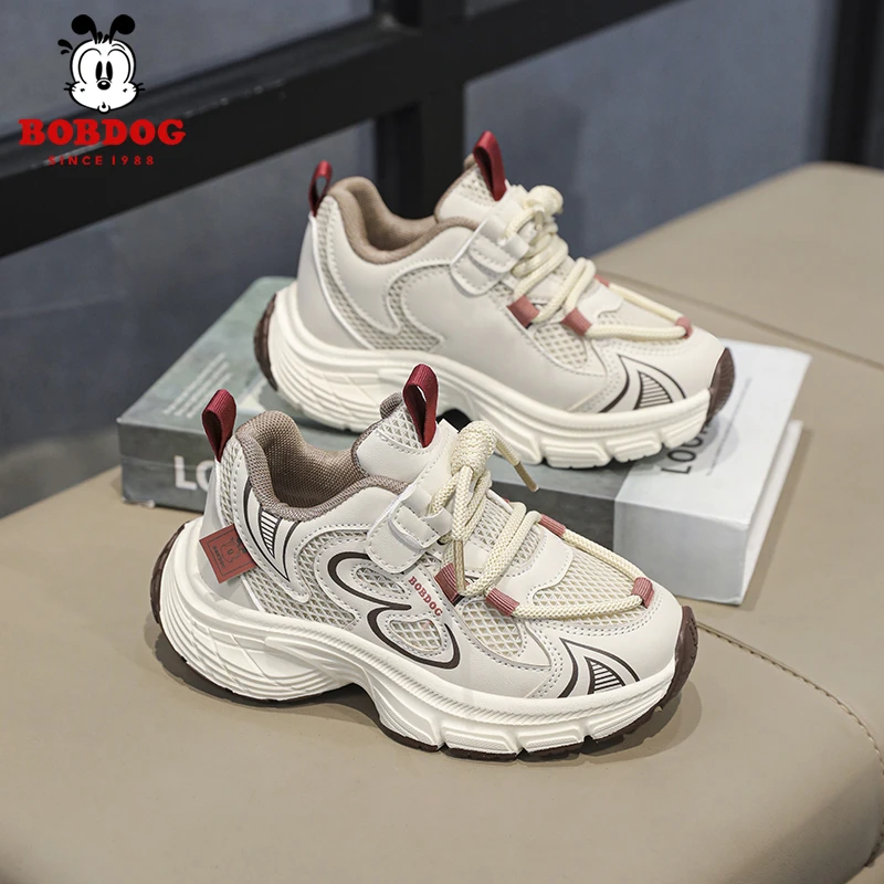 Bobdog/巴布豆秋季新款百搭童鞋透气学生网红厚底网面儿童童鞋