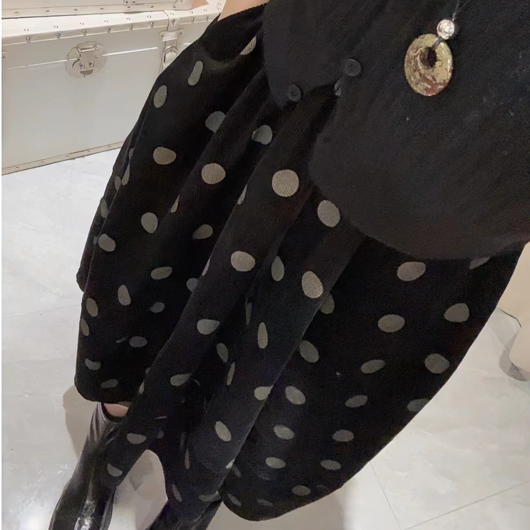 HUIHUI 黑色灯芯绒波点半身裙......