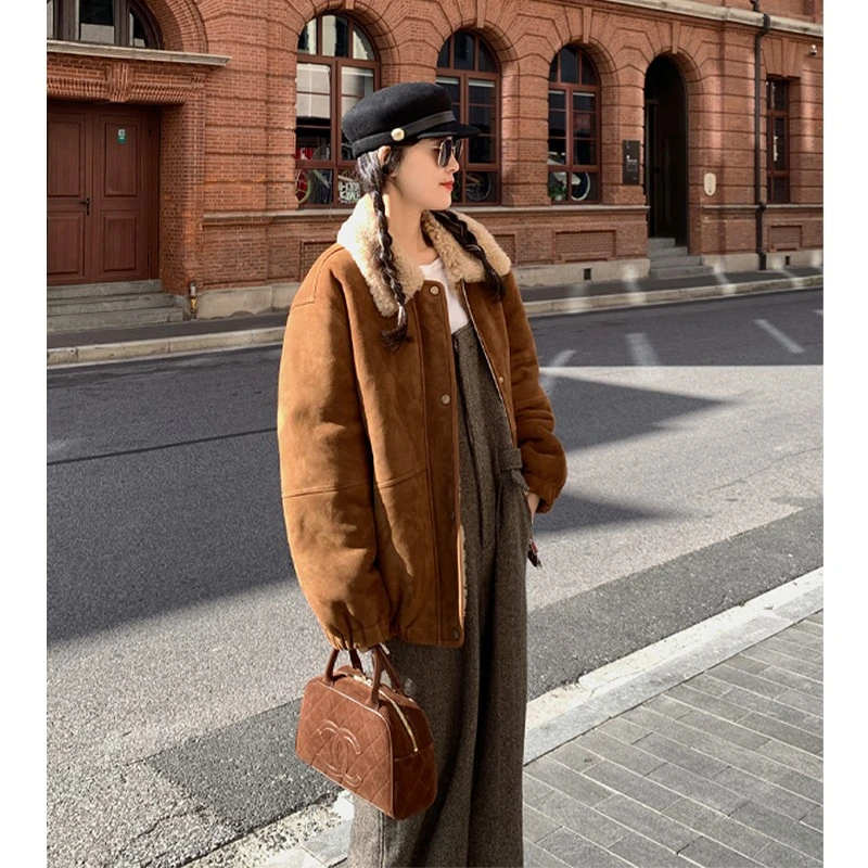 杨小妖高端绒面美利奴 牛角包皮毛一体 年轻韩系皮草外套秋冬