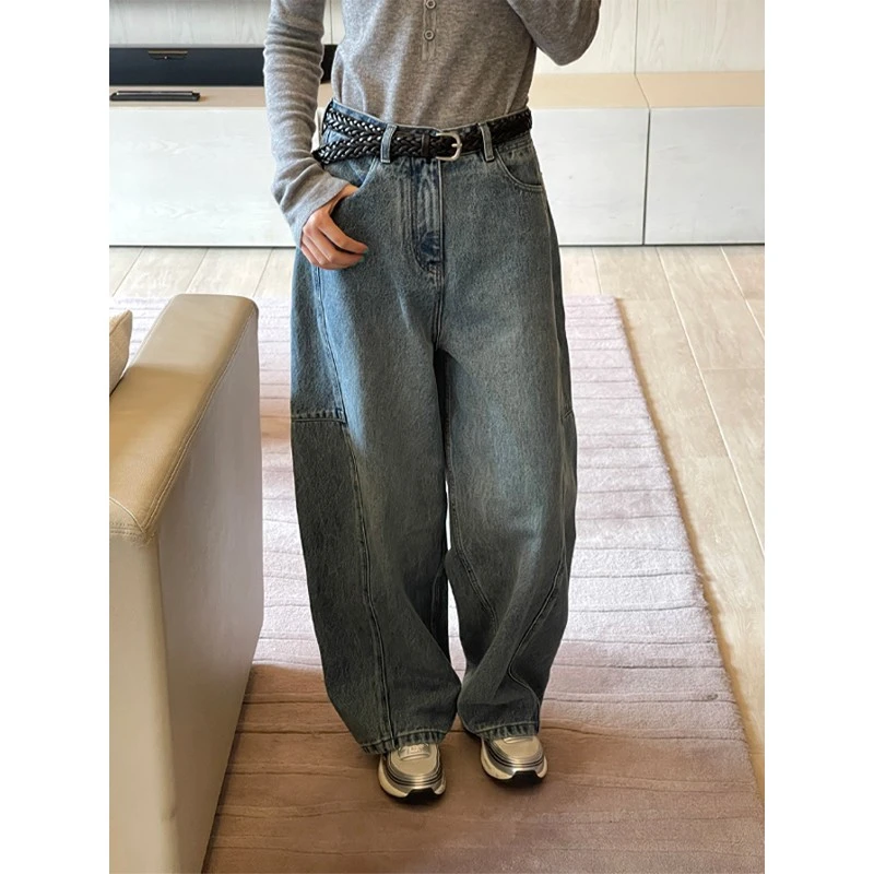 高端 土耳其进口月牙牛仔裤慵懒时尚宽松阔腿裤子2025秋冬