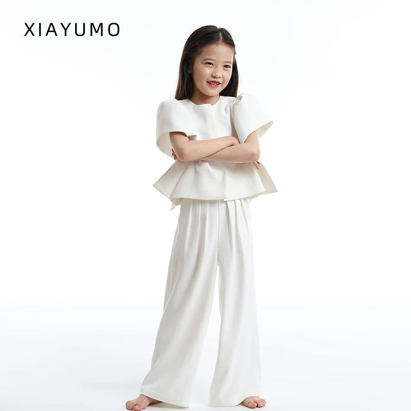 夏羽墨女童白色春秋装休闲长裤经典洋气设计师分体裤子