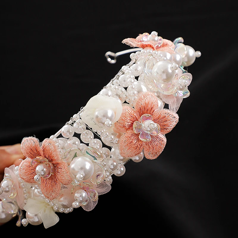 夏羽墨粉色珠珠重工手工发饰百搭公主甜美礼服搭配头饰