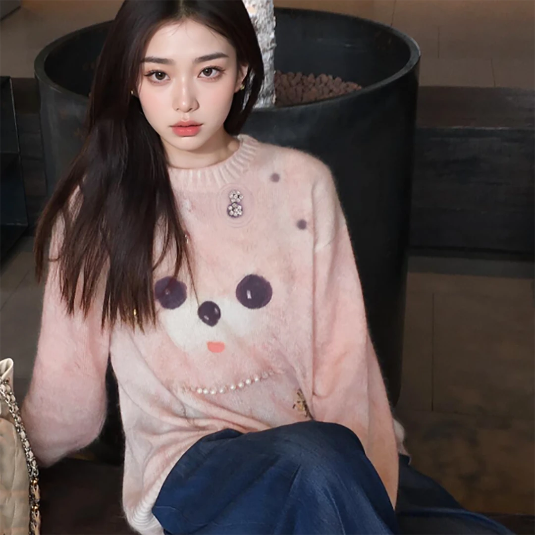 【害羞】晕染撞色百搭减龄亮片设计感慵懒风圆领休闲毛衣.Y279