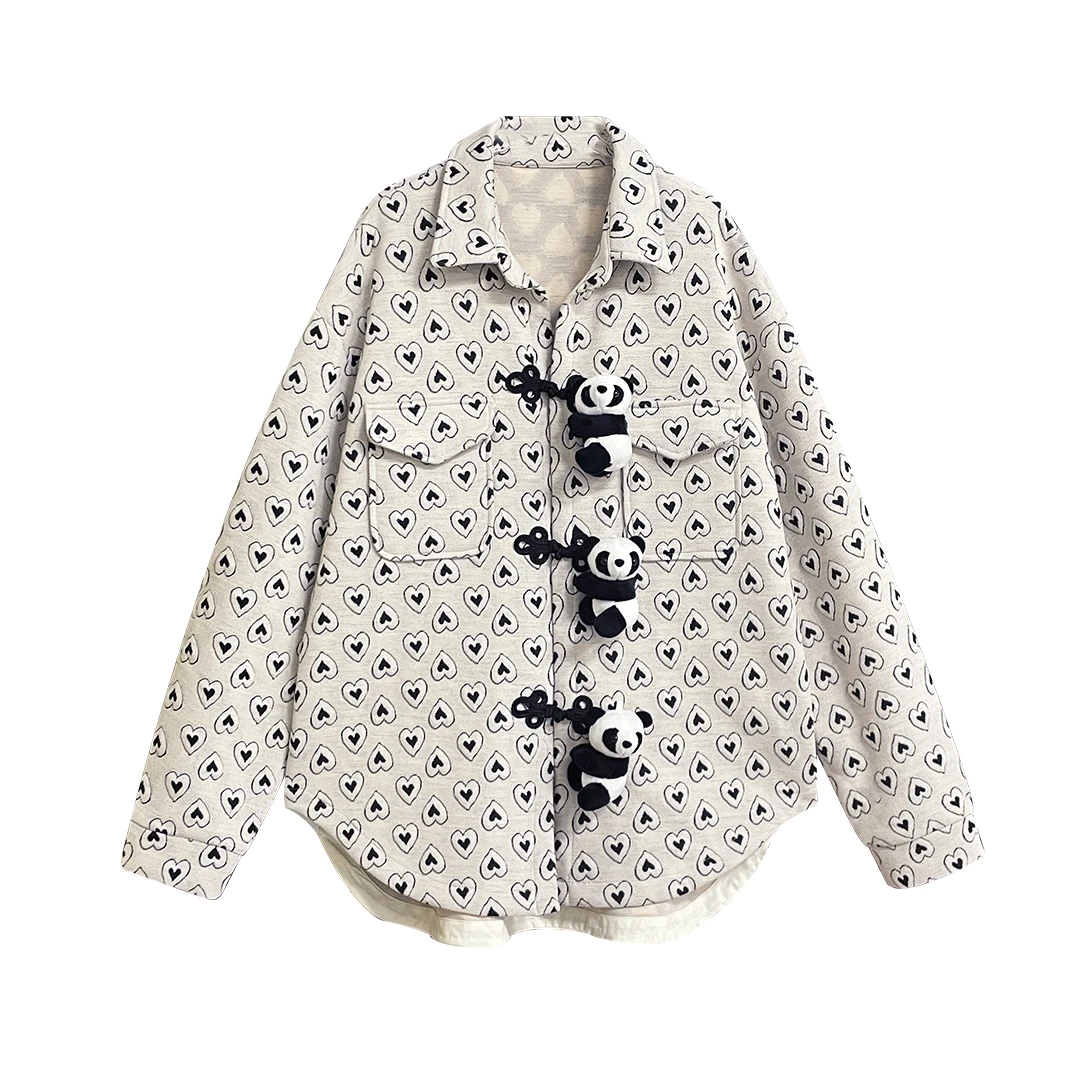 【爱心熊猫】熊猫中国风阔版春秋设计感通勤爱心情侣款外套WT001