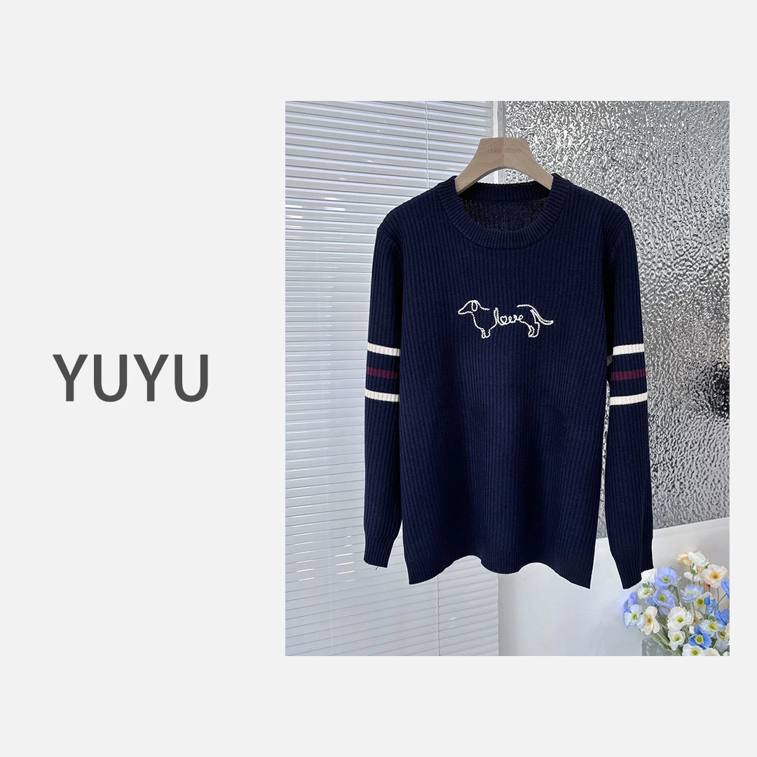 【小宠】FD秋冬新款圆领时尚休闲小狗图案针织毛衫.Y475