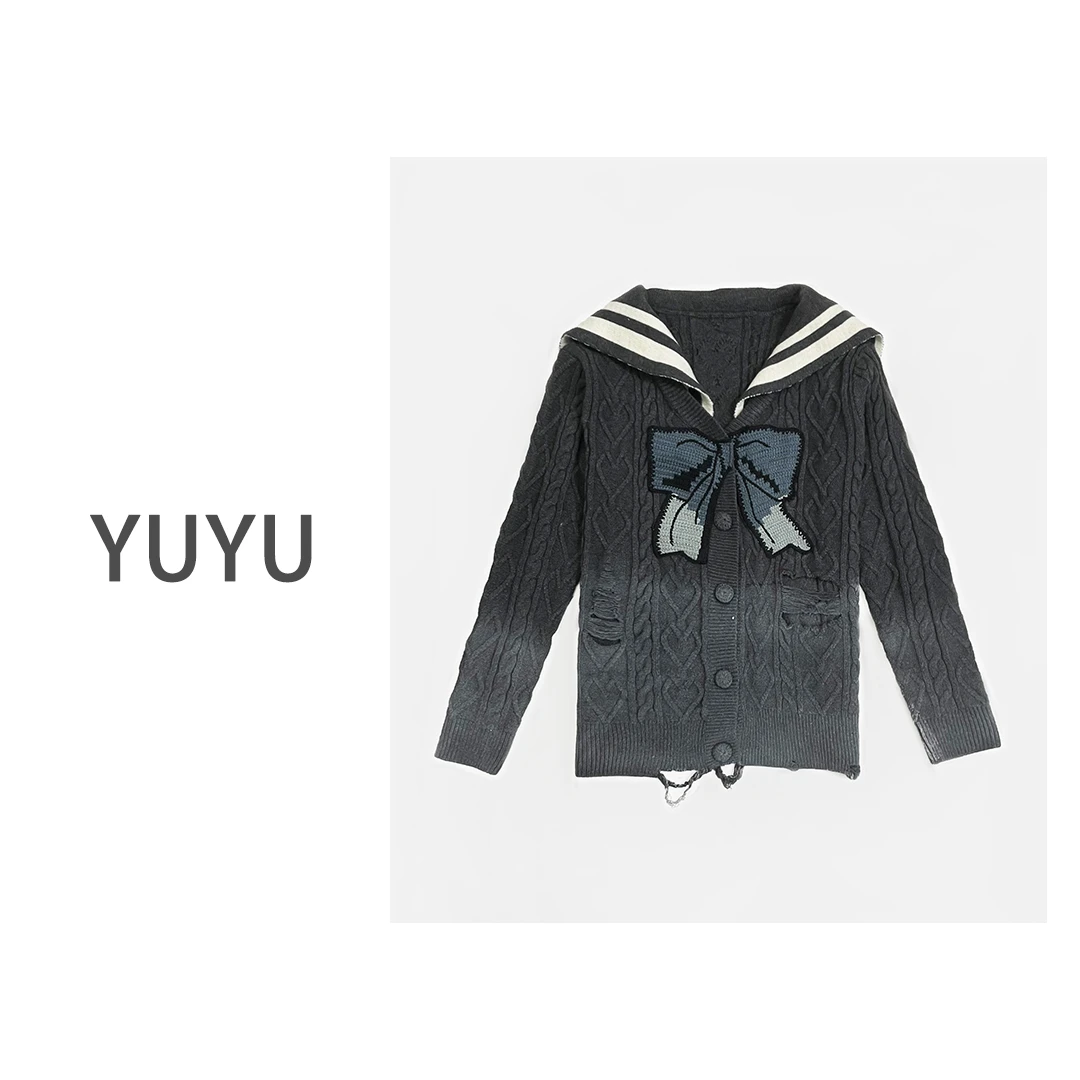 【水墨蝴蝶结】撞色设计感破败风做旧百搭海军领秋冬毛衣.SS003
