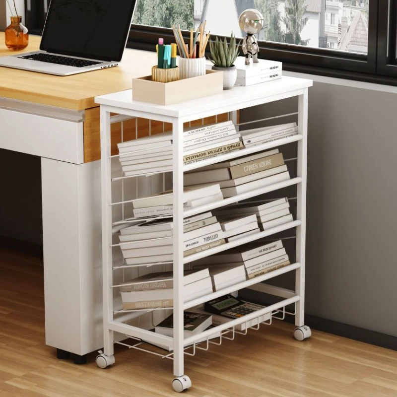 新疆包邮书架置物架落地儿童书桌边收纳架可移动小推车带轮简易书