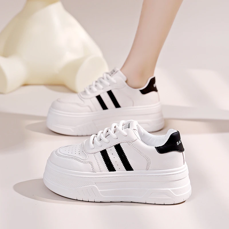 厚底小白鞋女夏季网面透气百搭学生韩版34码小个子增高6厘米板鞋