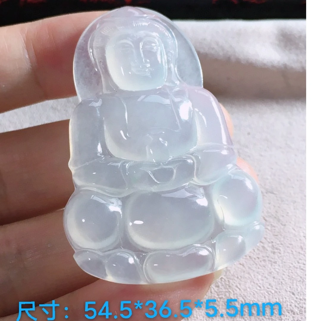 缅甸翡翠大个厚庄冰观音娘娘冰透白色吊坠