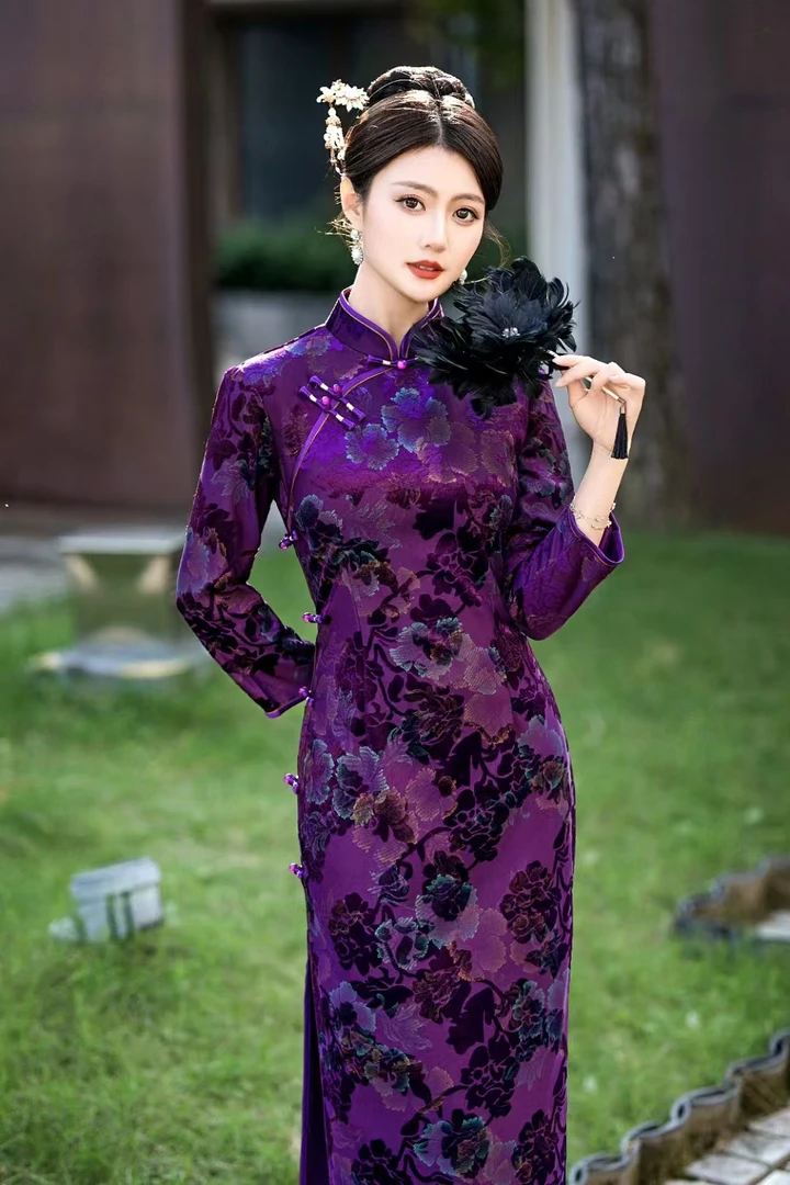 岁檀  新品刺绣日常气质文艺国风复古优雅长款旗袍