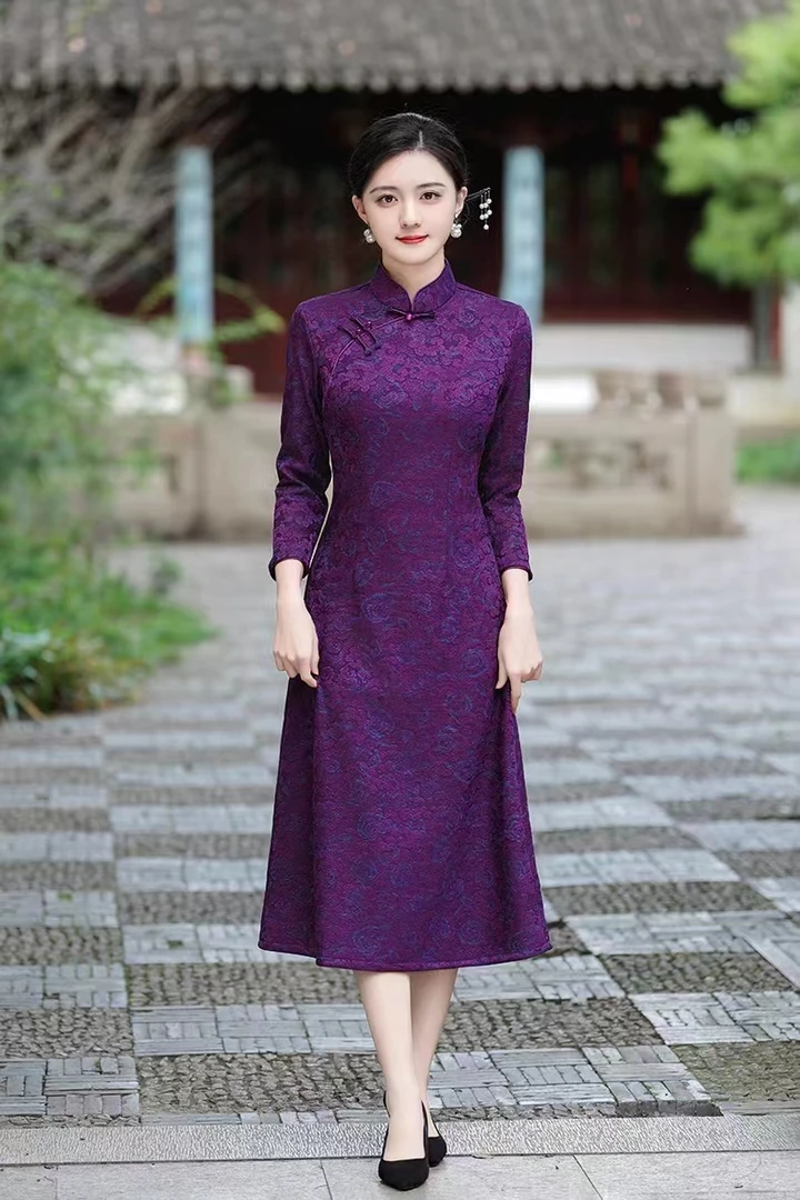 怜惜 锦缎立体浮雕日常气质显瘦文艺优雅改良旗袍安诗歌