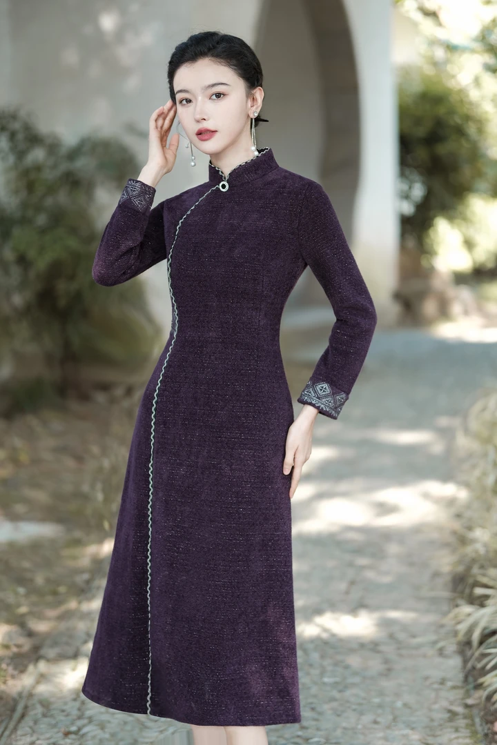 紫鹃 日常气质优雅改良冬款旗袍安诗歌