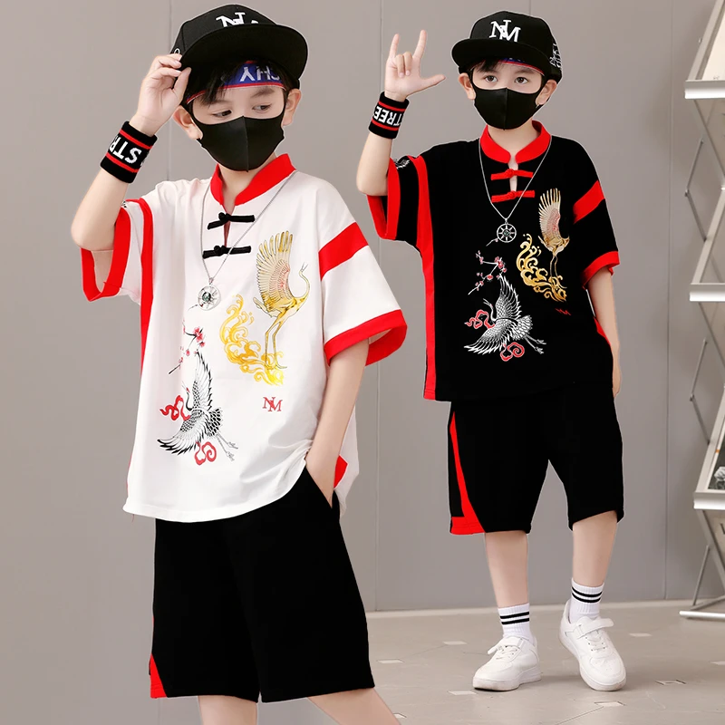 男童夏季套装2025新款中大童男孩帅气短袖国潮薄款儿童学生演出服