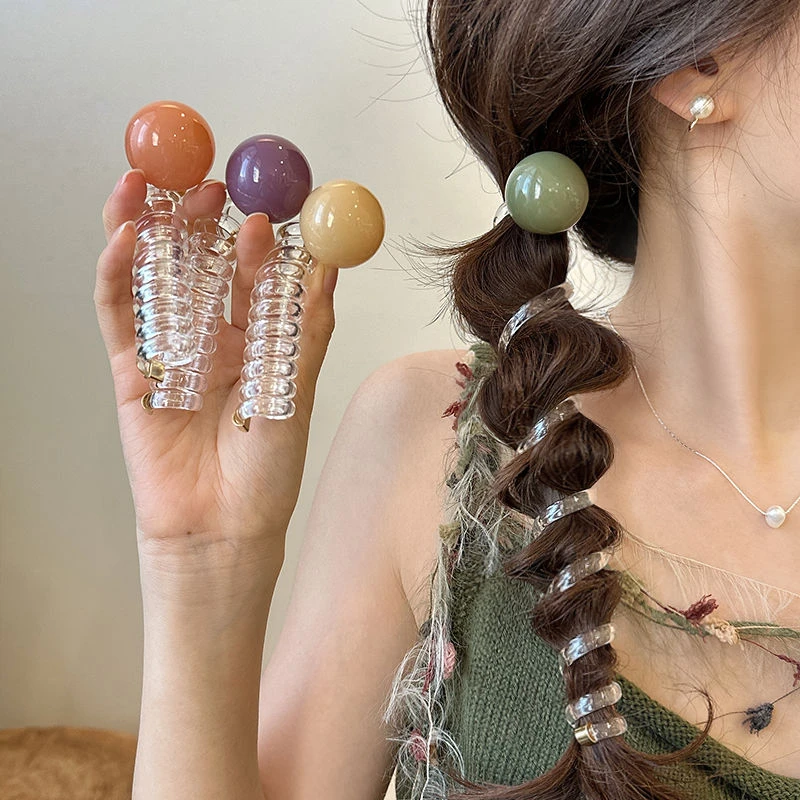 简约糖果电话线发绳日系泡泡辫编发神器夏季盘发头绳女高级感发饰