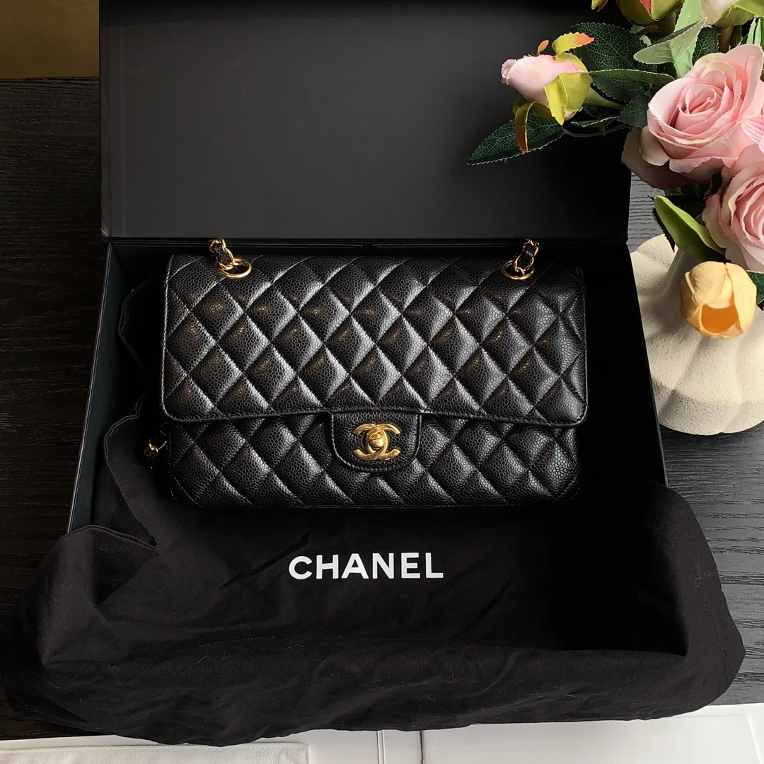 95新 Chanel/香奈儿 CF中号单肩包 黑金牛 29开/SP19542