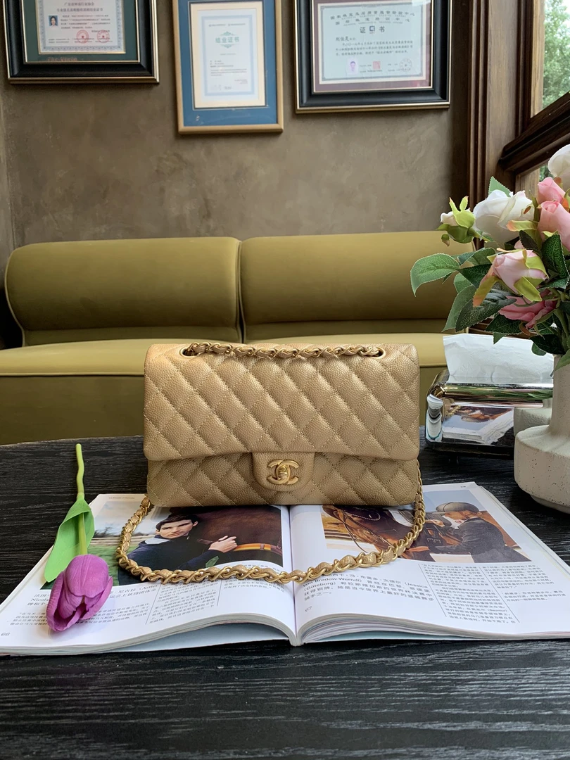 95新 Chanel/香奈儿 镭射20开/金扣/荔枝NN/CF中号单肩包/sp4568