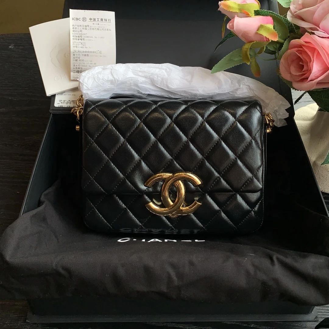 全新未使用 Chanel/香奈儿 香奈儿23P黑金油蜡皮包芯片款/sp19083