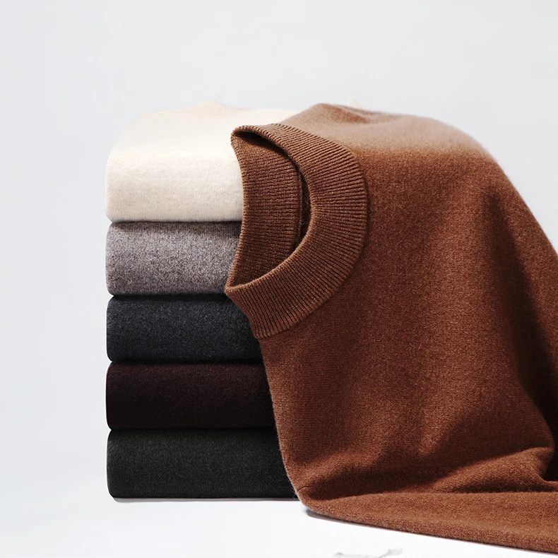 冬新款男士羊毛衫100%澳毛圆领修身纯色毛衣时尚打底内搭针织衫