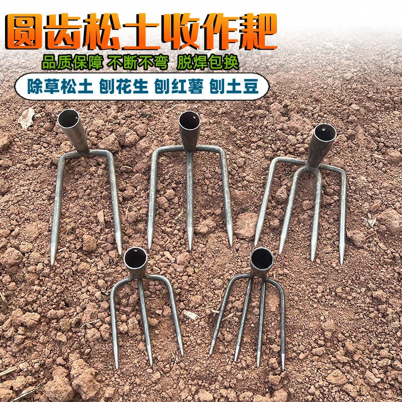 【24小时发货】圆齿抓钩钢耙二齿三齿四齿耙刨红薯翻地刨花生刨