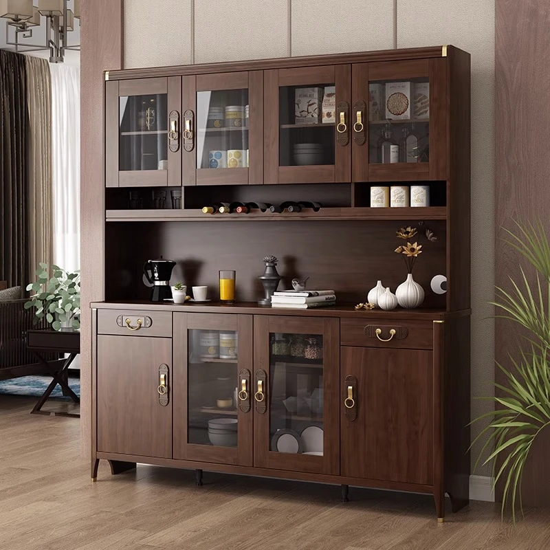 新中式酒柜隔断一体靠墙餐边柜实木框高档展示柜家用厨房茶水碗柜