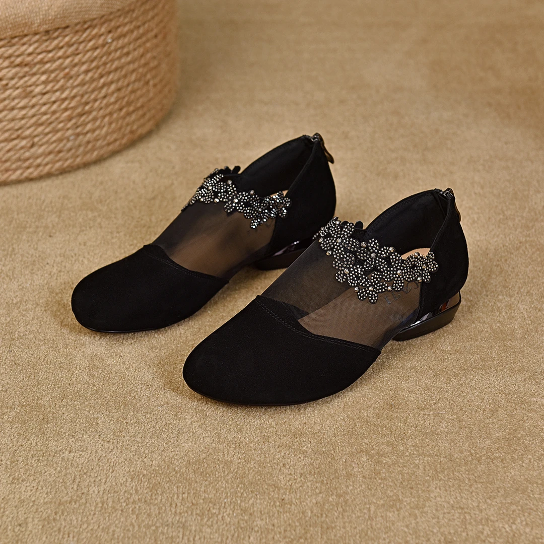 真皮羊皮深口单鞋女2024年夏季新款粗跟软底春夏圆头后拉链妈妈鞋