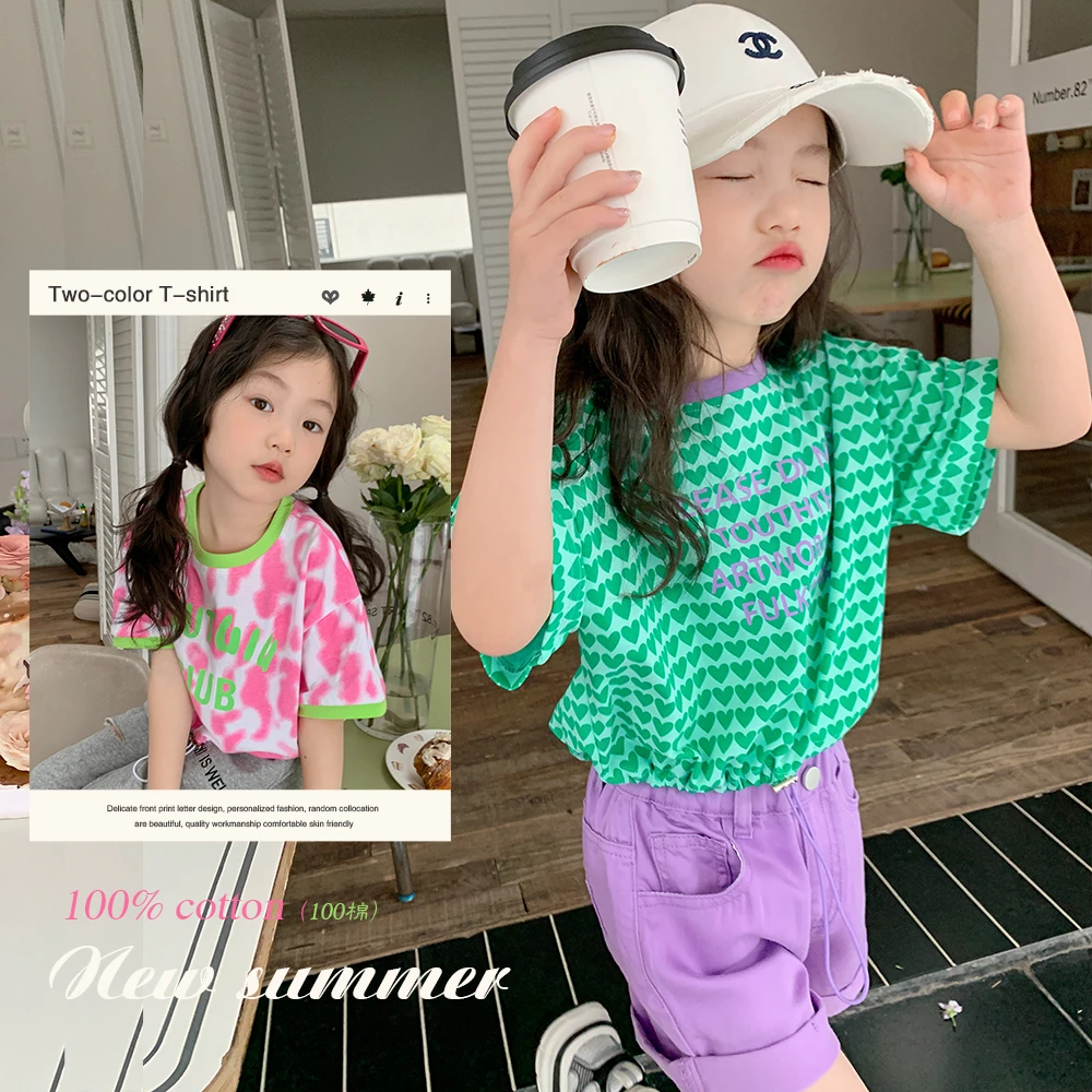 【到位】奶油KIDS女童短袖2023夏儿童韩版满印打底时尚T恤Y4718