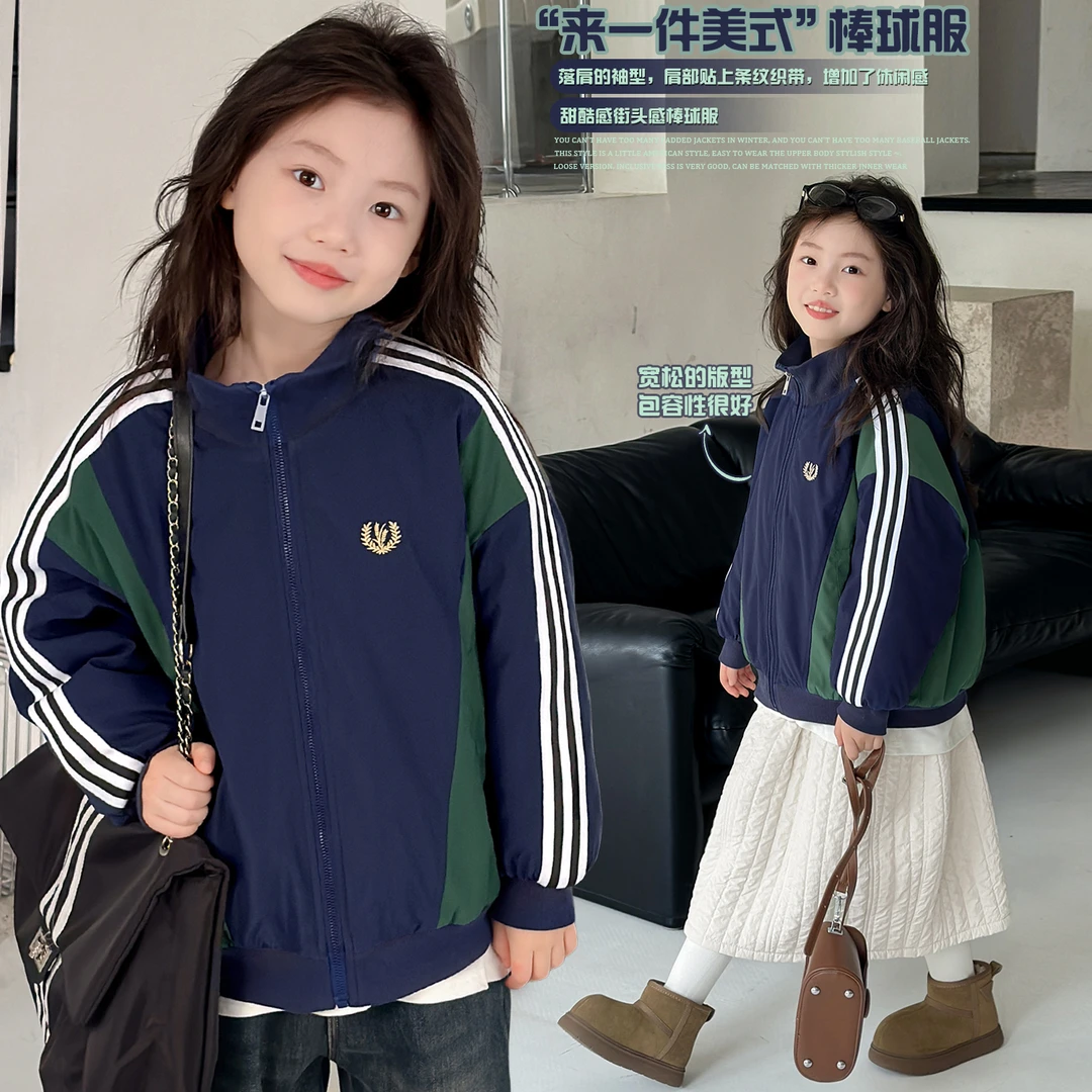 NAIYOUKIDS【剑桥生】女童美式复古棒球服外套冬季加厚棉服Y6200