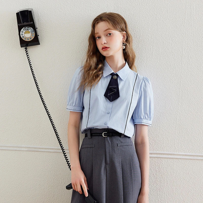 【莱赛尔】KBNE衬衫女短袖白色上衣2024夏季学院风衬衣740431324