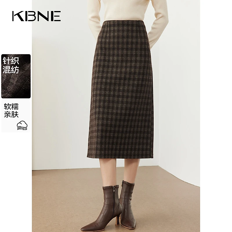 KBNE半身裙女款爆款2025新款冬季中长款洋气开叉a字半身毛呢裙