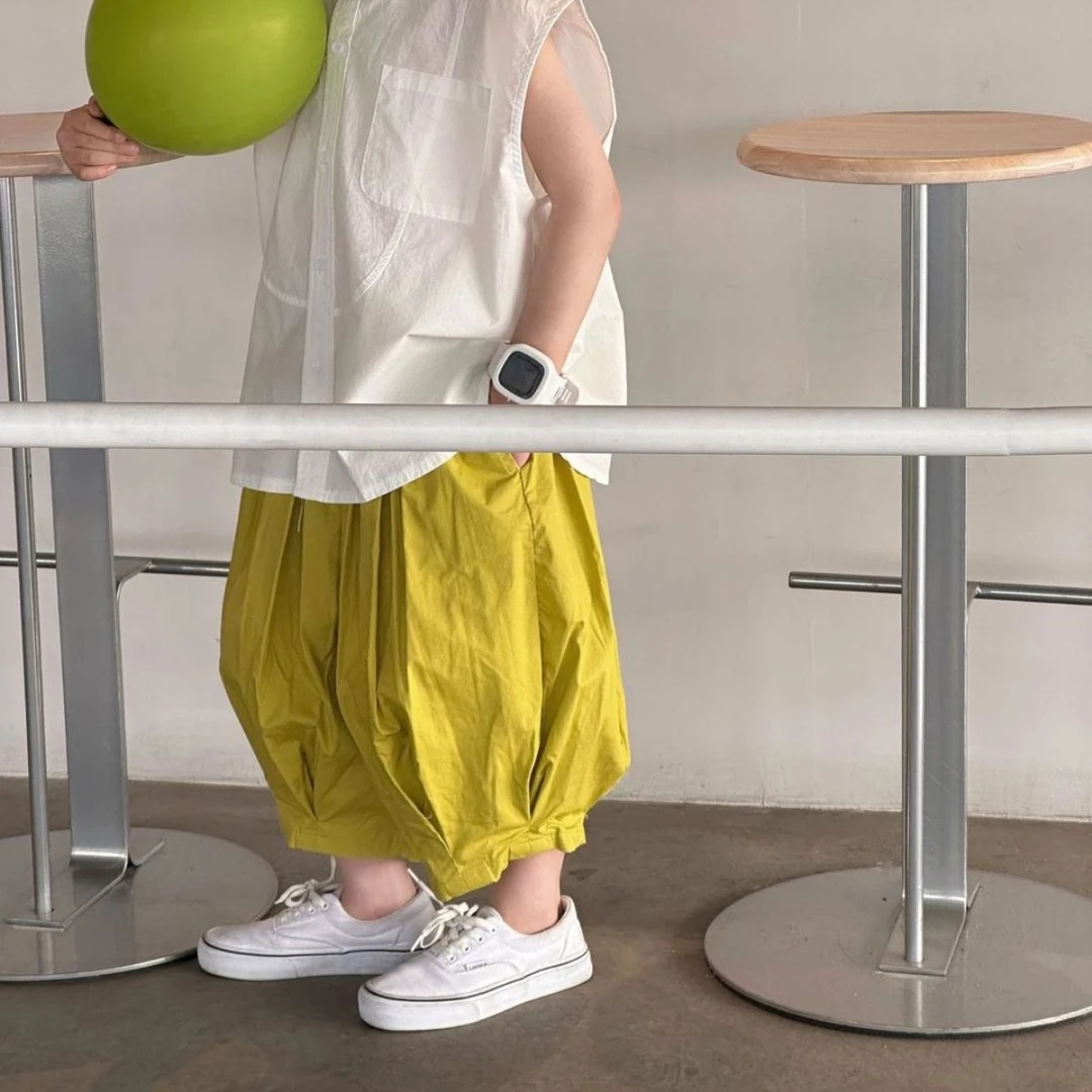 儿童九分裤2023夏季新款男女童百搭纯色阔腿神裤洋气潮流套装外穿