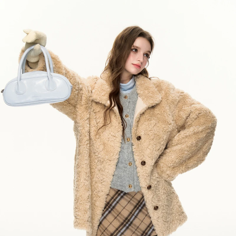 SPEAR YOUTH“燕麦黑巧”立领宽松圈圈毛上衣加厚大衣外套女款短款