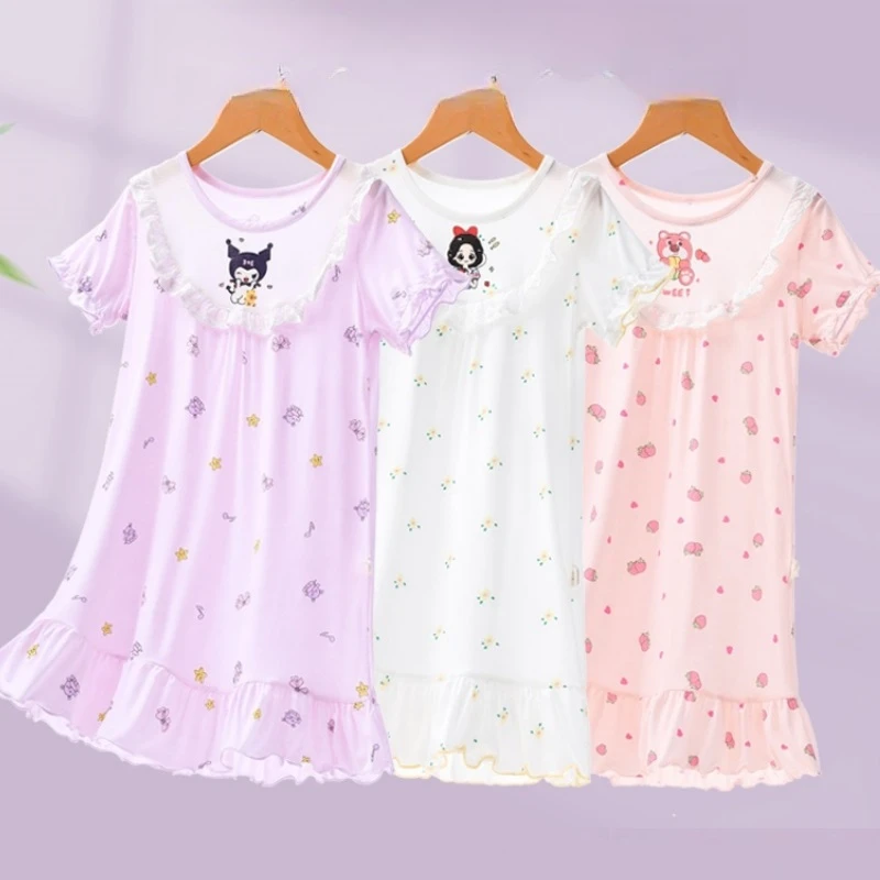 女童夏季新款卡通睡裙小女孩夏款冰丝睡衣儿童公主风薄款连衣裙