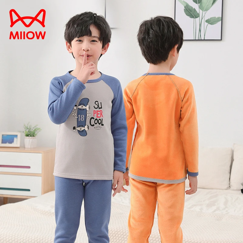 MiiOW/猫人猫人男童加绒内衣套装加厚儿童秋衣秋裤冬季中大童内衣