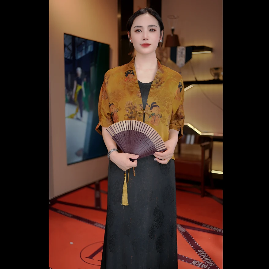 【正反两穿】显瘦气质宽松重磅印花提花手工艺女装披肩上衣