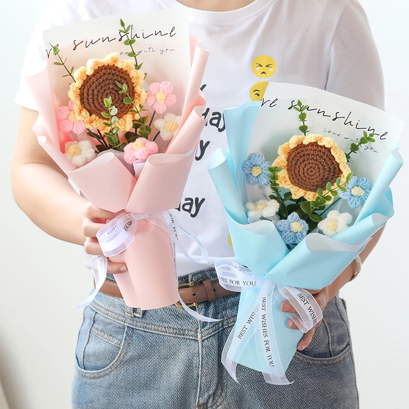 礼品花手工成品花束向日葵玫瑰针织生日礼物送朋友送老师送闺蜜