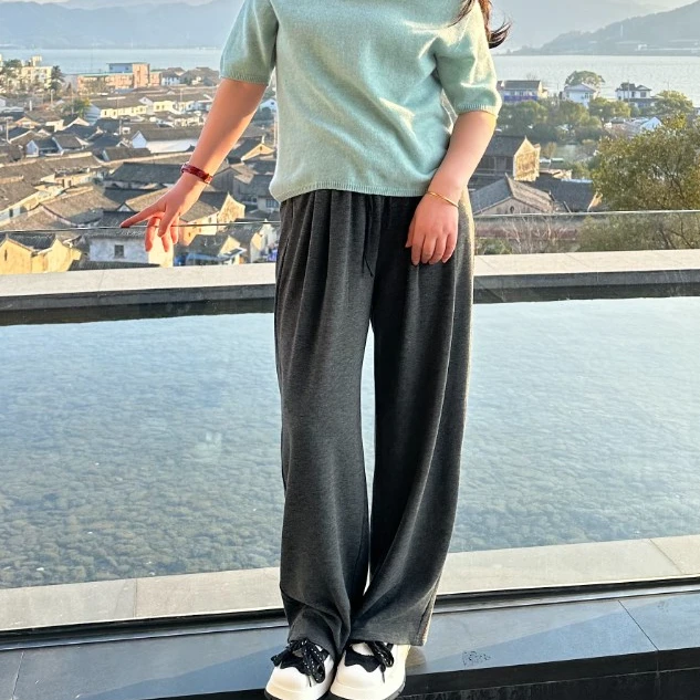 微胖大码绵绵裤直筒裤垂感拖地薄款高腰阔腿裤宽松舒适长裤外穿