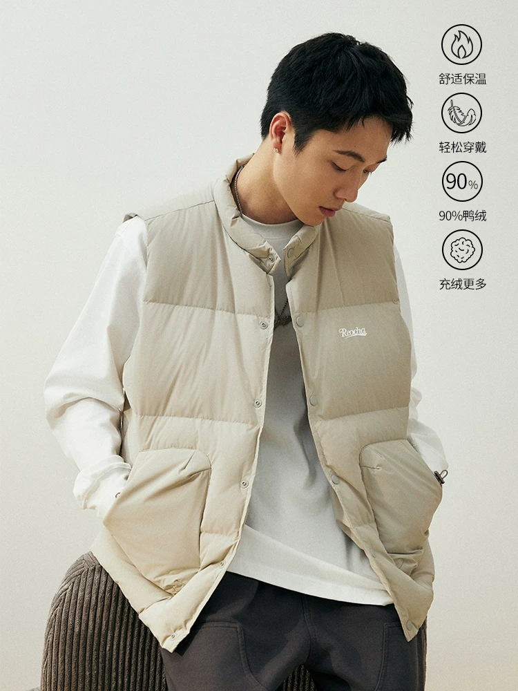 REOCHA热呈23AW秋冬保暖叠穿国潮潮牌ins90绒情侣外穿羽绒马甲男