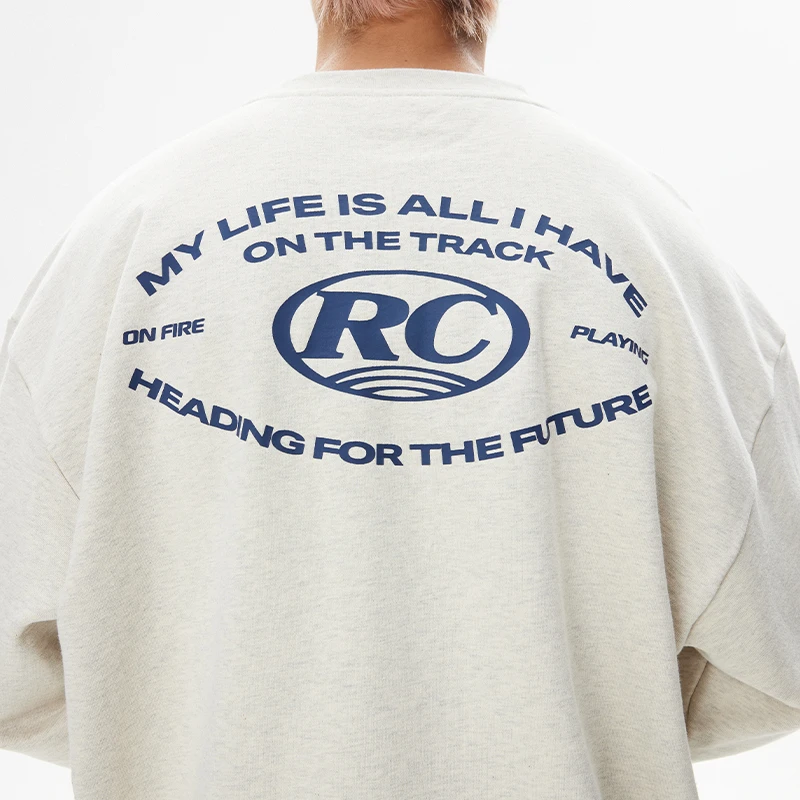 REOCHA热呈 徽章标语印花卫衣男款秋冬休闲圆领长袖男生美式上衣