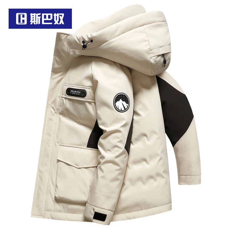 斯巴奴情侣男女同加厚羽绒服短款2025冬季新款白鸭绒保暖工装外套