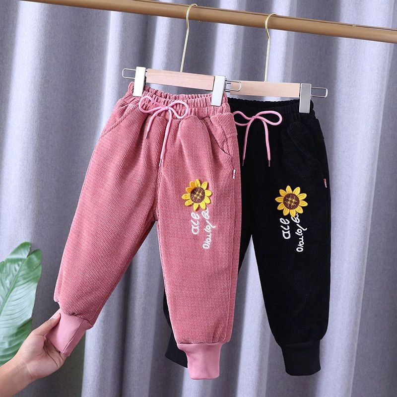 女童冬装裤子加绒加厚棉裤宝宝冬季洋气外穿哈伦裤中小童时髦童装