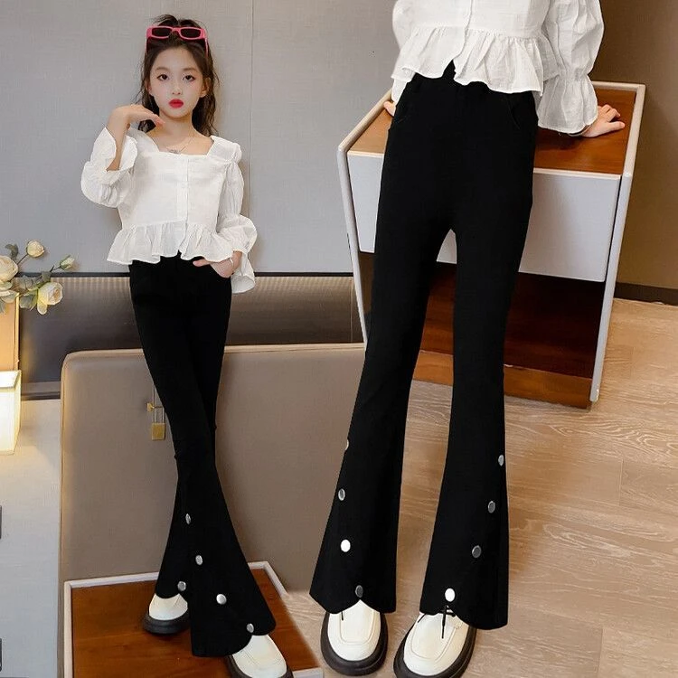 女童裤子阔腿喇叭裤春秋装2023新款洋气儿童裤子秋款弹力修身长裤