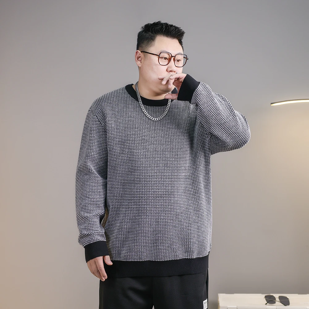 秋冬款轻奢款长袖男休闲宽松圆领加肥加大打底针织衫PC430719