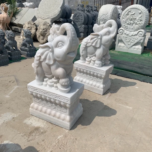 天然汉白玉石雕大象大理石雕刻吉象家用大门口招财摆件大型工艺品