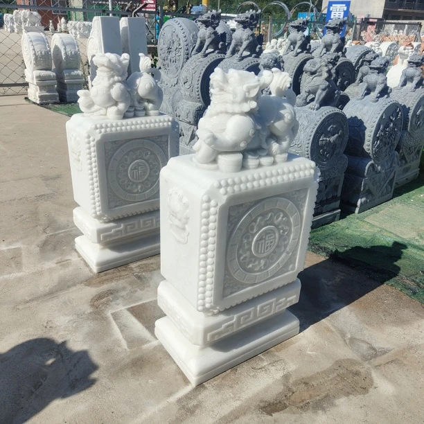 家用大型天然汉白玉石雕门墩大理石门鼓大门口抱鼓石摆件一对包邮