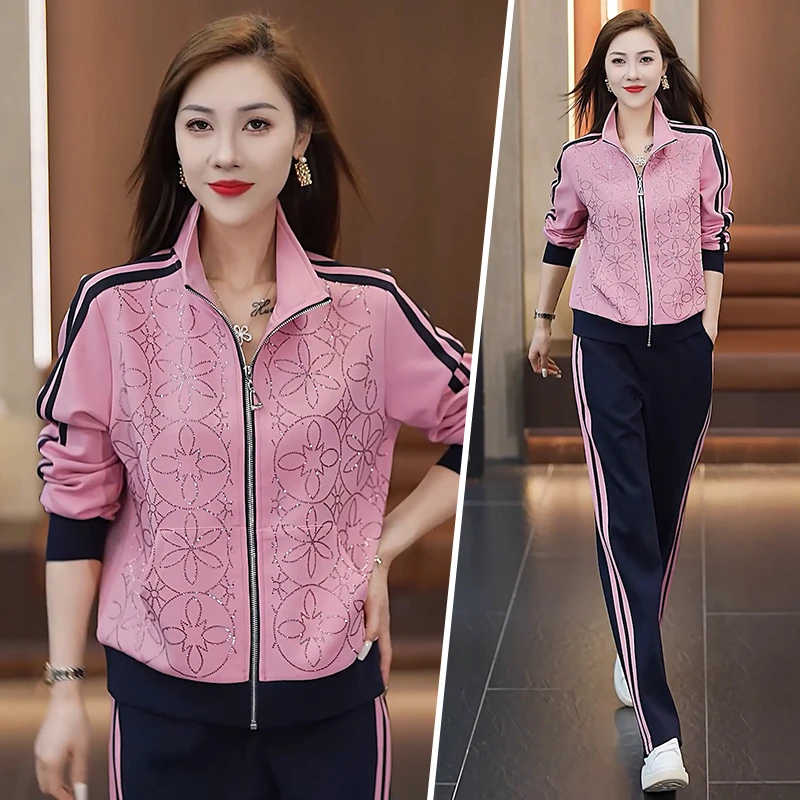 高端运动服套装女春秋季2025新款时尚烫钻卫衣开衫外套休闲两件套