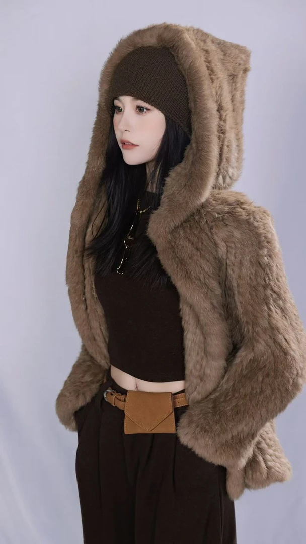 SISTER姐妹家【仙姿玉貌】冬季新品兔毛双面编织连帽中长款草草外套