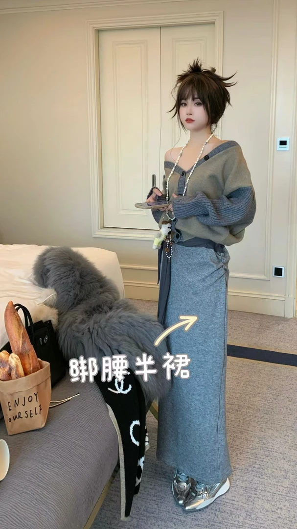 SISTER姐妹家【似水流年】小众绑带设计套装法式显瘦遮跨A字半裙女