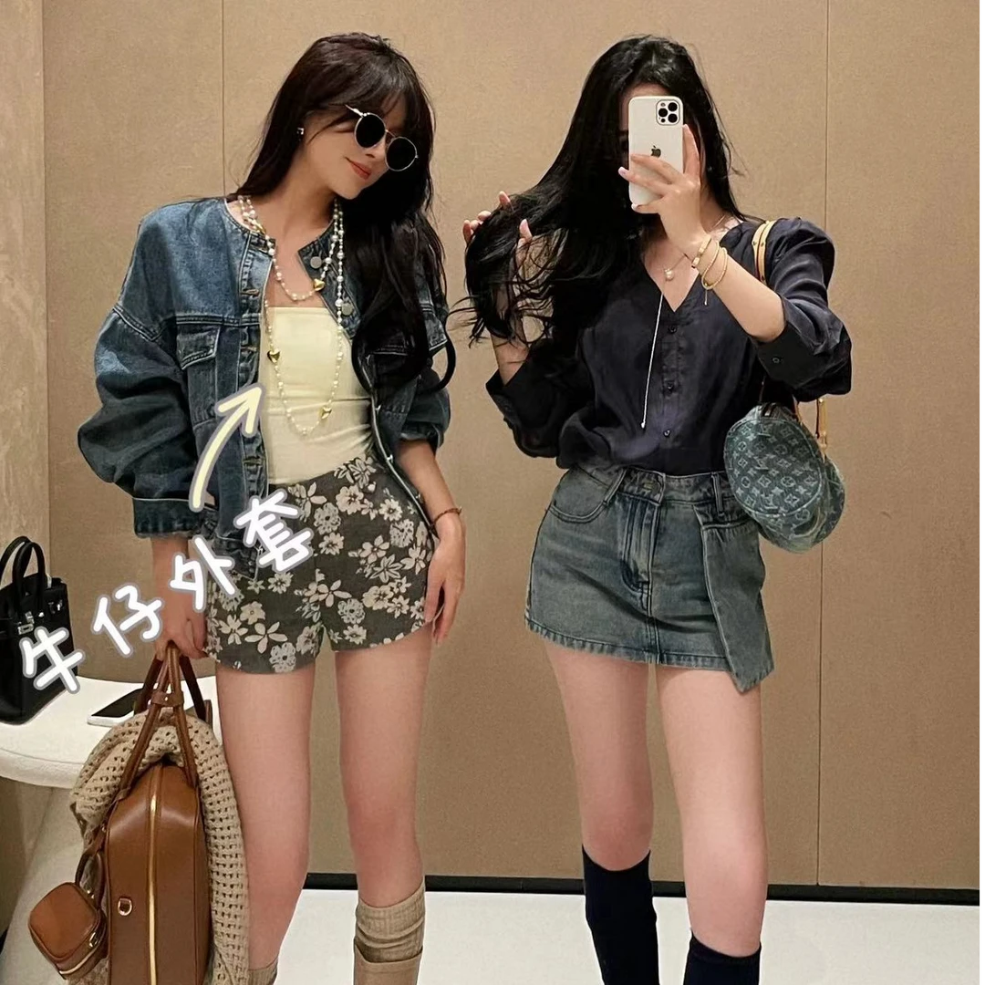 SISTER姐妹家【静深水流】早秋小众设计感复古通勤圆领长袖牛仔外套