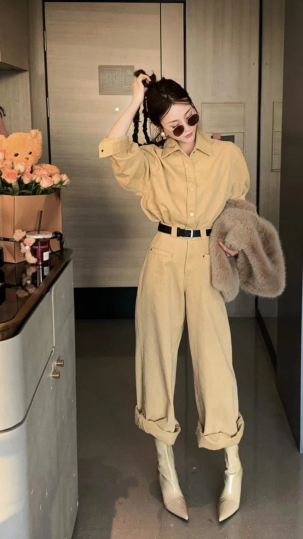 SISTER姐妹家【牛仔很忙】简约洋气减龄配腰带牛仔工装套装